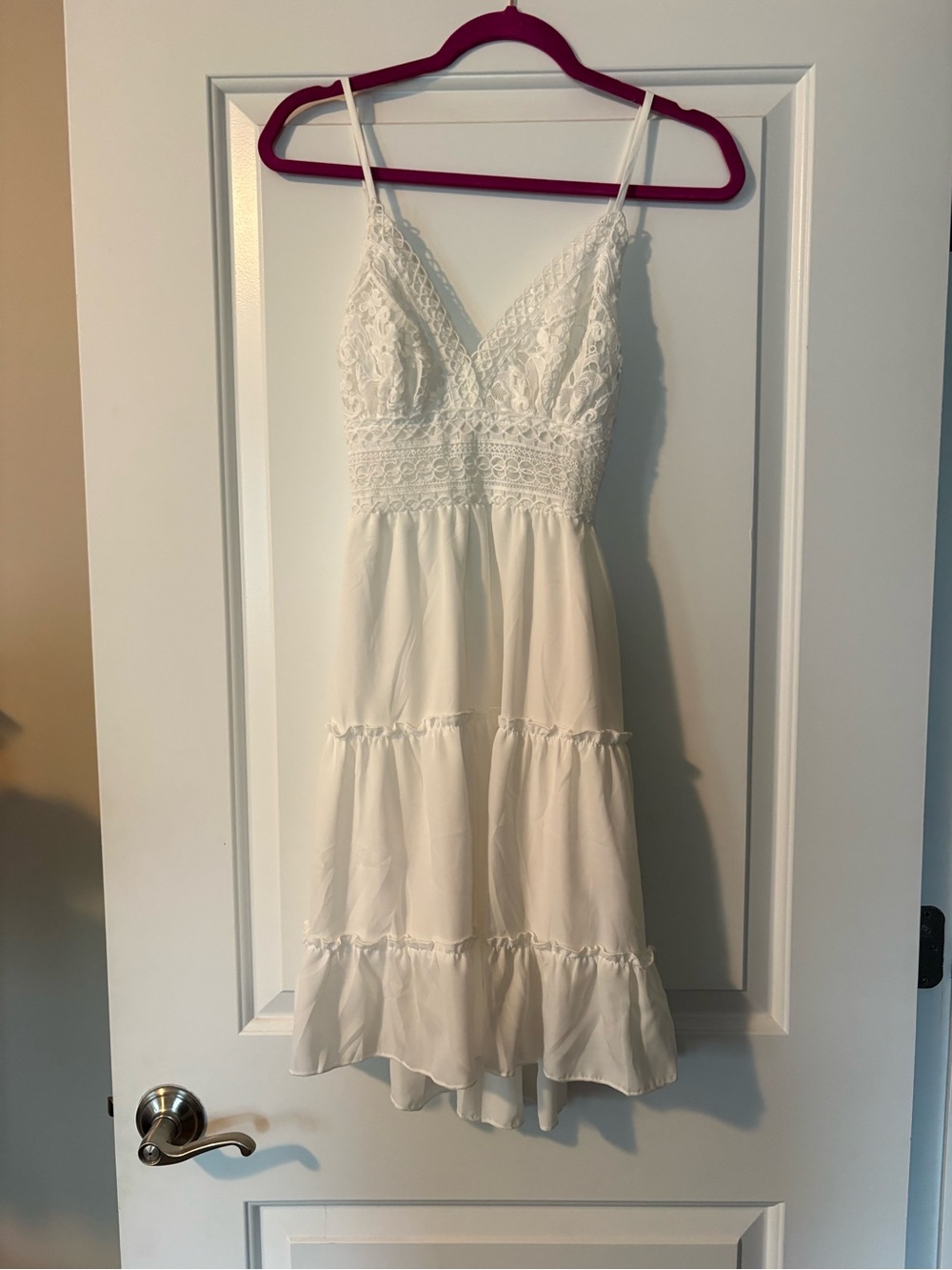 White Lace Open Back Tiered Mini Dress Size Small